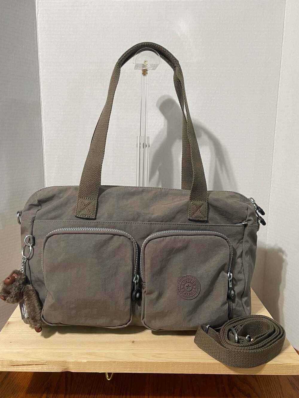 Kipling Cyrene Duffle Crossbody Shoulder Bag Large Taupe Satchel
